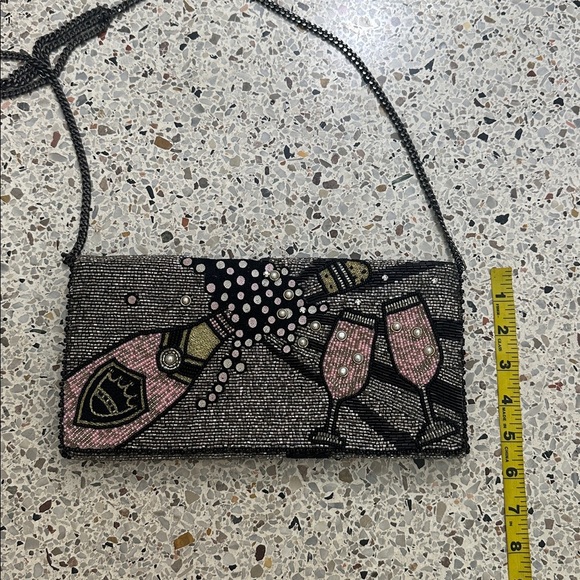 Mary Frances beaded bead embellished purse clutch black silver link champagne - Picture 8 of 9
